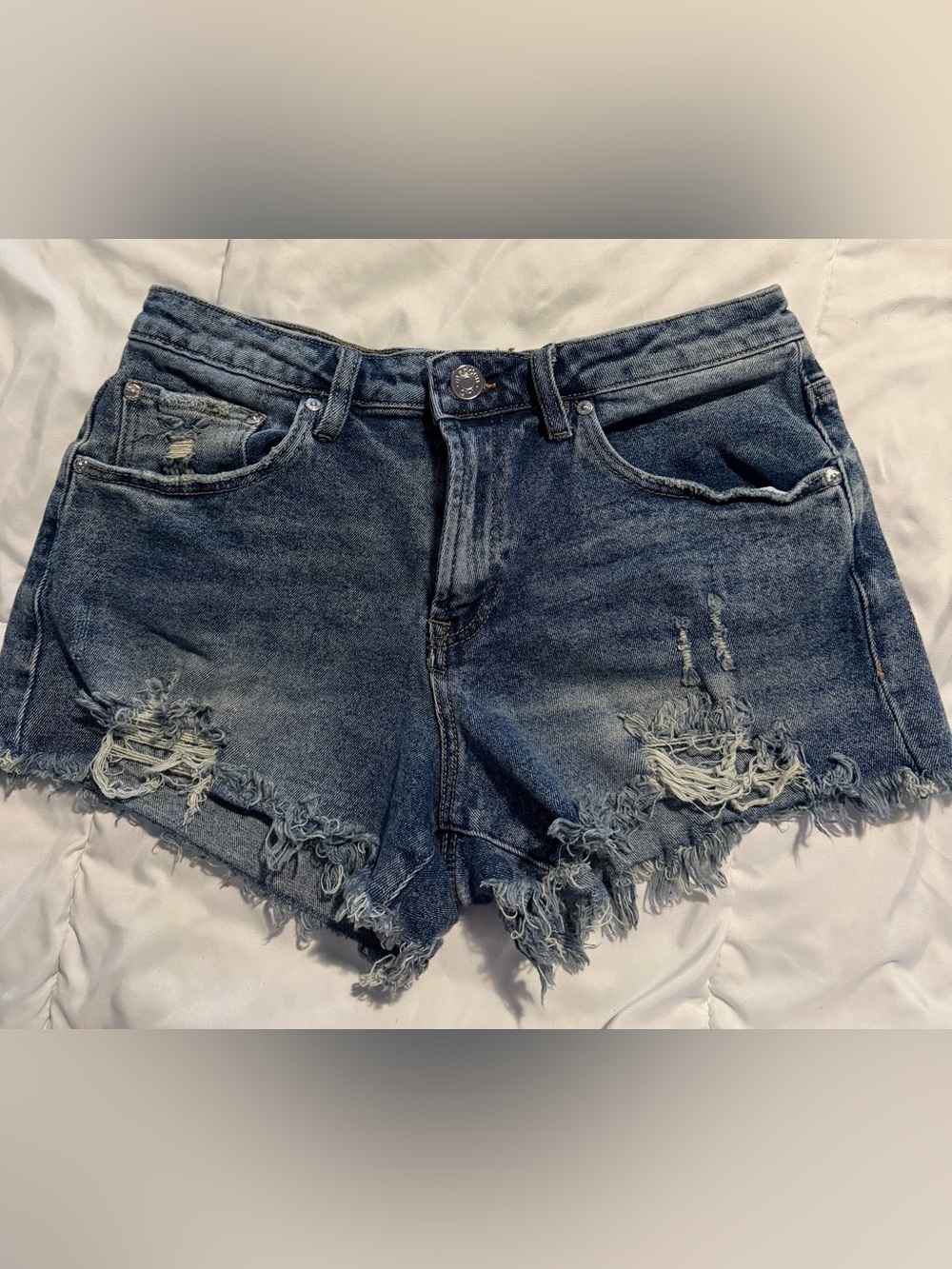 Madden Girl Distressed Light Blue Denim Jean Shorts